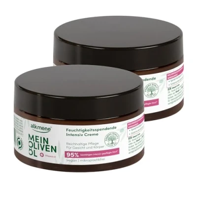 Immagine di alkmene 2 x Crema intensiva per la pelle secca 200 ml 95% conferma intensamente curata con olio d&#039;oliva idratante corpo uomini e donne