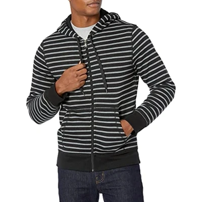 Immagine di Amazon Essentials Felpa con Cappuccio e Cerniera Integrale in Pile (Disponibile nelle Taglie Big &amp; Tall) Uomo, Nero Grigio Righe, M