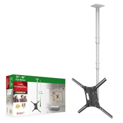 Immagine di Barkan Supporto da soffitto per TV 13 a 75 pollici, 4500 l, con 3 movimenti piatti e curvi, supporta fino 43 kg, estremamente estensibile, lunghezza 160 cm, adatto LED OLED LCD