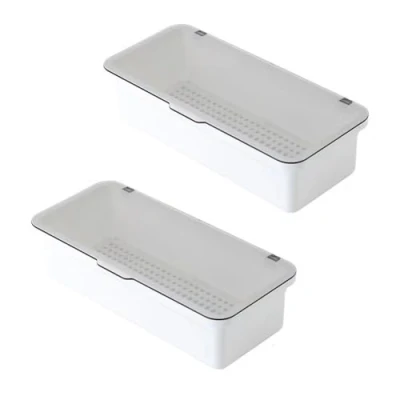 Immagine di AMIUHOUN Vassoio per posate con coperchio, contenitore utensili portaposate in plastica, organizer cassetti delle posate,