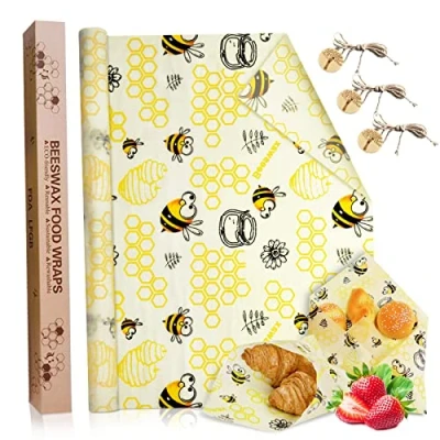 Immagine di JOYBOY Involucri di Cera d&#039;api,Involucri d&#039;Api Riutilizzabili, 100 * 33 Foglia Lavabile in Cotone Biologico, Zero Rifiuti Beeswax Wrap, Sostenibile per Alimenti: Formaggio, Frutta, Pane