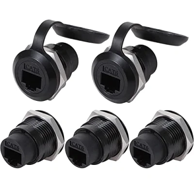 Immagine di PENGLIN 5PCS RJ45 Cat6 Connettore per montaggio a pannello, 8P8C Ethernet LAN Accoppiatore cavo passaggio diretto Adattatore di estensione femmina con cappuccio impermeabile/polvere