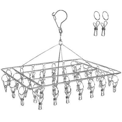 Immagine di Stendibiancheria Antivento con 36 Pinze,DARUITE Salvaspazio,Antivento,Mollette in Acciaio Inox per Calzini,Vestiti Bambini,Asciugamano,Biancheria Intima
