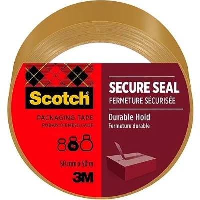Immagine di Scotch Nastro da Imballo Secure Seal per Sigillatura Sicura, Avana, 50 mm x m, 1 Rotolo/Confezione Adesivo di Qualità Chiudere Scatole, Cartoni e Pacchi