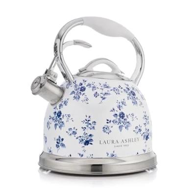 Immagine di Laura Ashley China Rose Bollitore induzione da 2,5 Litri di VQ Ebollizione Rapida Gas con Fischio per Piastra a Gas, Fornello o Altre Cucine Meccanismo Pulsante