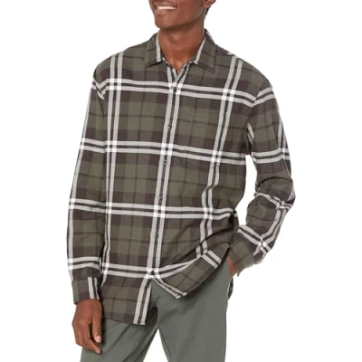 Immagine di Amazon Essentials Camicia in Flanella a Maniche Lunghe (Disponibile Taglie Extra Forti) Uomo, Verde Oliva Motivo Scozzese, S