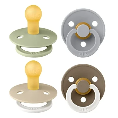 Immagine di BIBS Colour, Set di 4 ciucci, succhietto senza BPA, Tettarella tonda. Lattice gomma naturale, Prodotto in Danimarca. 0 6 mesi (set da 4), Vanilla Glow Mix
