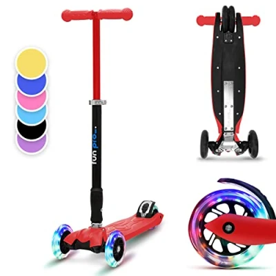 Immagine di fun pro Two a partire da circa 5 anni, fino 80 kg, monopattino sicuro per bambini, ruote LED, pieghevole, monopattino, certificato TÜV (rosso)
