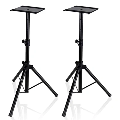Immagine di Pyle Stativi per Casse Dual Studio Monitor 2 Coppia Treppiede e Pieghevole Altezza Regolabile da 86,36 cm a 134,62 con Base Piattaforma Metallica, Supporto Audio, Stand Audio