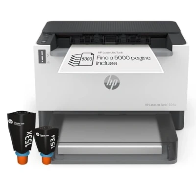 Immagine di HP Laser Tank 1504w 2R7F3A, Stampante Monocromatica con Serbatoio Toner integrato a Ricarica Rapida, Stampa Fronte e Retro Manuale, 22 ppm, Fino 5000 Pagine, Wi Fi, USB, LCD, Bianca