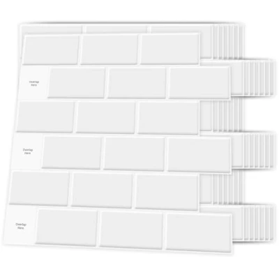 Immagine di Art3d Piastrelle in ceramica, Staccare e attaccare, autoadesive, per piastrelle, cucina, pannelli da parete 3D, colore bianco, 30 x cm