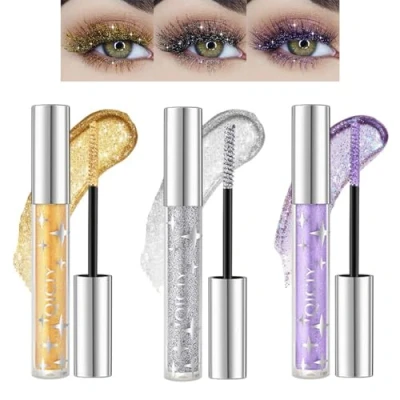 Immagine di Mrettick mascara con glitter in 3 colori, impermeabile, a lunga durata, leggero, prova di sbavature, colorato scintillante, ciglia voluminose colorate, per feste, palcoscenico, trucco da