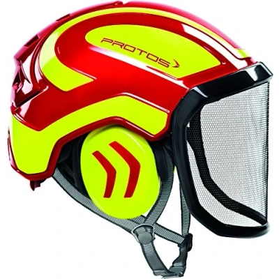 Immagine di Protos casco di sicurezza integrale arborist protezione dell&#039;udito, caratteristiche: visiera fine, colore: rosso/giallo