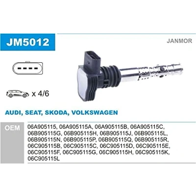 Immagine di JANMOR JM5012 Bobina d&#039;accensione VOLKSWAGEN: Golf 4, Polo IV Hatchback, New Beetle AUDI: A3 A4 B5 Avant, TT Coupe