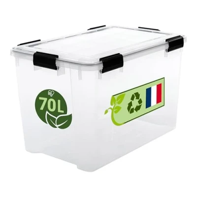 Immagine di Iris Ohyama, Scatola di Raccoglimento Ermetica in Plastica, 70L, Trasparente, Coperchio, Giunto Stagno, Clip Chiusura, Impilabile, per Esterno, Garage, Abbigliamento, No Polvere, Senza BPA, WSB 70