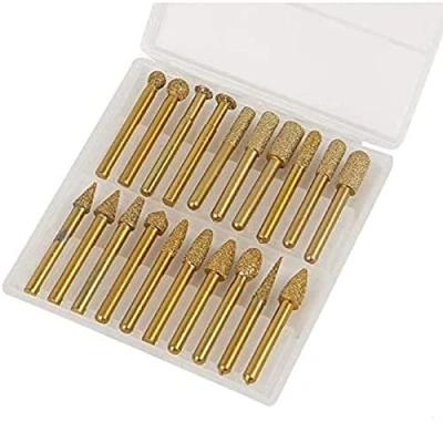 Immagine di Frese Diamantate Set, KATSU 20 Pezzi Set di per Utensile Rotante con 6mm Gambo Grossa #46 Punte da Trapano a Grana Incisione Intaglio Molatura Lucidatura Levigatura 124303