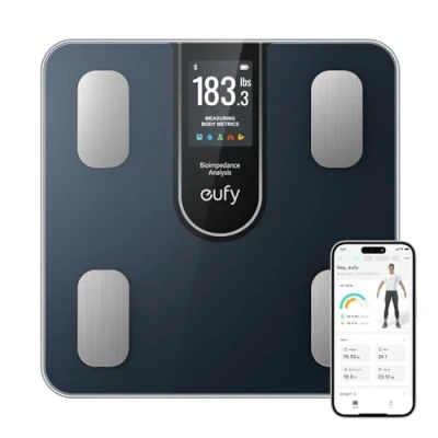 Immagine di eufy bilancia pesapersone intelligente C20, digitale per grasso corporeo, grande display TFT, Bluetooth, 16 letture peso, BMI e così via, multi modalità, alta precisione