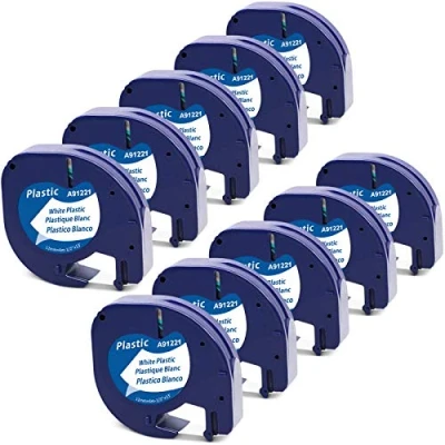 Immagine di Nastro per Etichette MarkField Compatibile In sostituzione di Dymo LetraTag Plastica S0721610 9120 LT 110T 100H, Nero su Bianco, 12mm x 4m (Compatibile Plastic Tape)