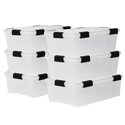 Immagine di Iris Ohyama, Scatole Portaoggetti Ermetiche in Plastica, 30L, Set di 6, Trasparente, Coperchio Impermeabile, con Chiusura, Impilabile, Per Esterni, Garage, Vestiti, Antipolvere, Senza BPA, DDAT LS