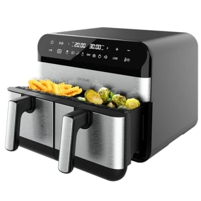 Immagine di Cecotec Friggitrice ad Aria 9L Cecofry Advance 9000 Inox. AirFryer Digitale 2800W, 2 Vaschette da 4,5L, Doppia Temperatura, Temperatura Regolabile 80 200 ºC, 7 Programmi, Pannello Touch