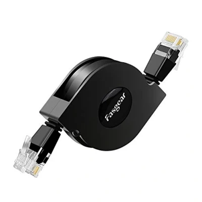 Immagine di cavo Ethernet Cat 6, di rete retrattile Fasgear 10Gbps 1MHz 250MHz Il connettore RJ45 funziona per modem router, PC, laptop, PS2 e altro (nero)