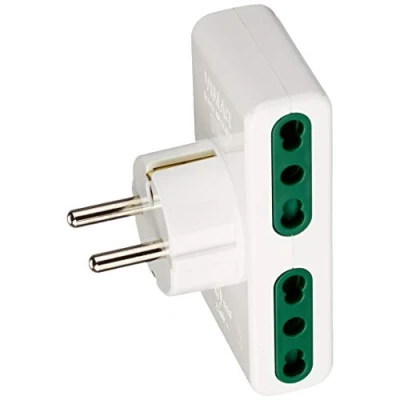 Immagine di VIMAR, RI.01166B Adattatore multiplo SICURY 250 V, spina 16 A combinata DE Schuko + FR, 4 uscite Bpresa