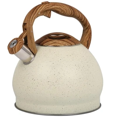 Immagine di Belle Vous Bollitore Acqua con Fischio Teiera Fischietto 3 L per Fornello a Induzione Gas e Piastra Elettrica Acciaio Inox Tè Caffè Texture Beige