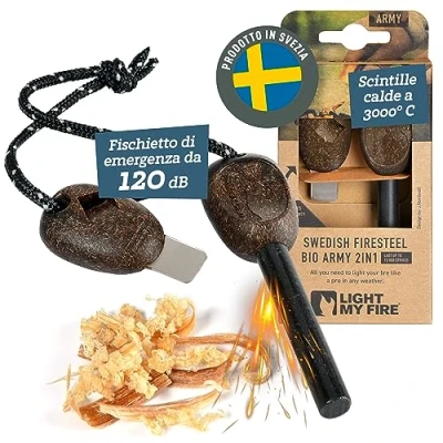 Immagine di Light My Fire Acciarino per Fuoco Pietra Focaia Kit Sopravvivenza Militare Professionale ARMY Bushcraft Accessori Campeggio Accendi Starter 2 in 1 12 000 Accensioni