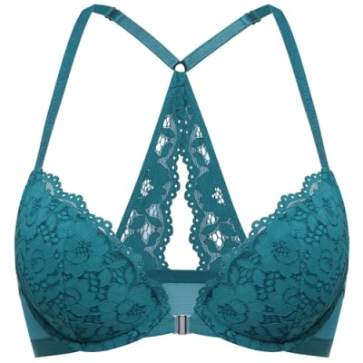 Immagine di DOBREVA Donna Reggiseno Push Up Apertura Frontale Pizzo con Ferretto Imbottito Scollatura Profonda Borealis Verde 3C
