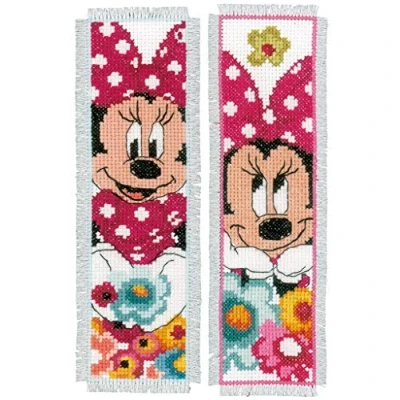 Immagine di Vervaco WD Lesezeichen Aida 2er Set Kit Punto Croce contato: segnalibro: Minnie Daydreaming (Set di 2), Cotone, Assortiti, 8 x 1 5 cm, 2 unità