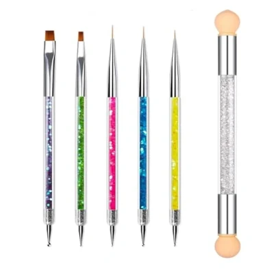 Immagine di NXPUXP 6 Pcs Nail Art Pennelli Set,Pennelli Unghie Doppia Testa,Penne per Attrezzi a Punta,Doppia testa Spugna di pennellino unghie,per