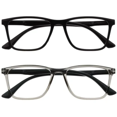 Immagine di OPULIZE NYX Blue Light Blocking Reading Glasses Anti Glare Computer and Gaming Eyewear 2 Pack UV Eyestrain Protection Rectangular Frame Black Grey Men Women + 1.50