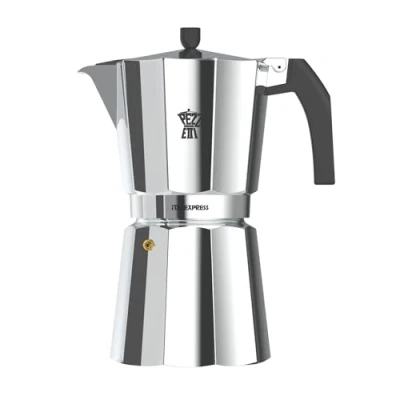 Immagine di PEZZETTI, Italexpress Caffettiera 9 Tazze in Alluminio, Manico Ergonomico Resistente al Calore,Guarnizione Silicone Alimentare, Per Piani a Gas No Piano Induzione