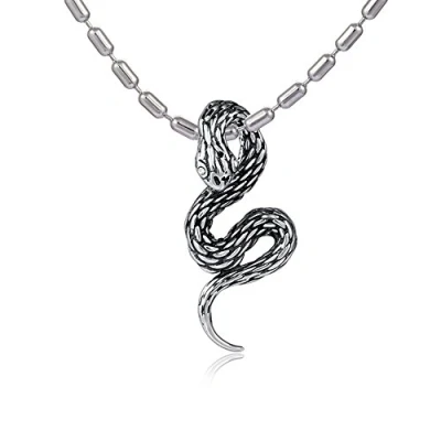 Immagine di DonDon Collana in acciaio inossidabile, da uomo, lunghezza 55 cm, con ciondolo a forma di serpente inossidabile zirconi bianchi, sacchetto velluto