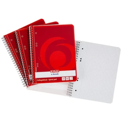 Immagine di Herlitz 297531 Quaderno con Spirale, a Quadretti, 80 fogli A5, Confezione da 4 Pezzi