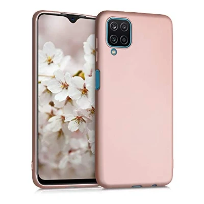 Immagine di kwmobile Custodia Compatibile con Samsung Galaxy A12 Cover Back Case Morbida Protezione in Silicone TPU Effetto metallizzato oro rosa