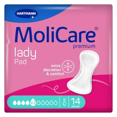 Immagine di MoliCare lady Pad 4,5 gocce extra lunghe per incontinenza donne con lieve debolezza della vescica, neutralizzatore di odori, protezione contro le perdite, avanzata pelle, 14