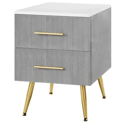 Immagine di WOLTU Comodino Camera da Letto in Velluto con Due Cassetti, Cassettiera Legno, Organizzatore Letto, Gambe Metallo, Bianco e Grigio, TS134gr