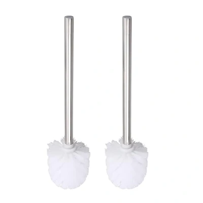 Immagine di 2 scopini per WC, manico in acciaio inox, scopino WC con lungo, diametro 8 cm, testina sostituibile (bianco)