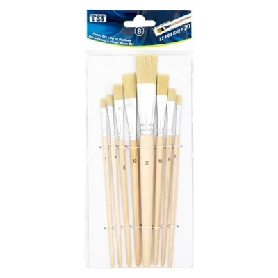 Immagine di TSI Set di 8 pennelli a setole (misure 1, 2, 4, 6, 8, 10, 12 e 20), fusto naturale, n. 49209