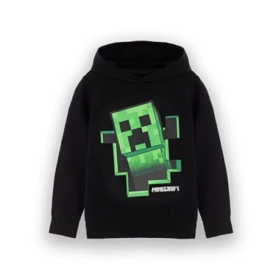 Immagine di MINECRAFT Felpa con Cappuccio per Ragazzi Nera Graphic Bambini e Adolescenti Game Sprite Jumper Creeper Block Pop out Regalo di Merchandising Giocatori Lui