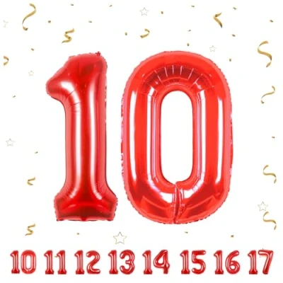 Immagine di Palloncini Compleanno 10 anni Rosso 101 CM Palloncino Numero Gonfiabile in Foil Decorazioni di un uomo donna Vola con l&#039;Elio