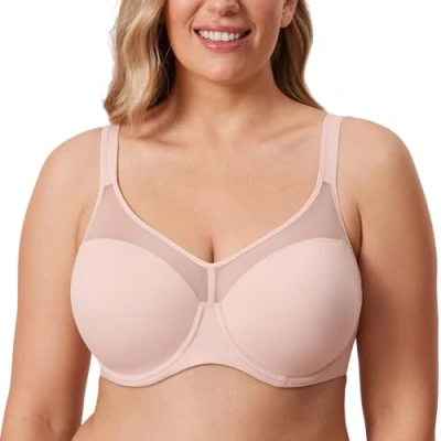 Immagine di DELIMIRA Donna Reggiseno Taglie Forti con Ferretto Sostegno Copertura Totale Comodo Leggermente Imbottite Rosa Nudo 3E