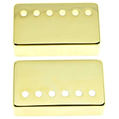 Immagine di Dopro Set di 2 coperture in metallo per pickup humbucker chitarra, ottone, 50 mm/52 mm, distanza tra i poli Epi Les Paul Gold