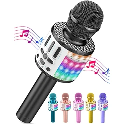 Immagine di Microfono Karaoke Bluetooth, Microfoni Wireless con LED Flash, Portatile Player Bambini, Altoparlante, Cambia Voce, per KTV/Casa/Festa/Canto, Compatibile Android/iOS