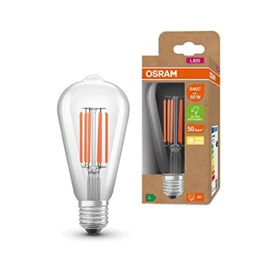 Immagine di OSRAM LED Lampada a risparmio energetico, filamento Edison, E27, bianco caldo (3000K), 4 watt, sostituisce la lampadina da 60W, altamente efficiente e confezione 6