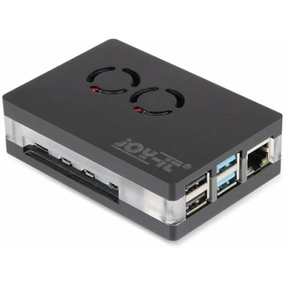 Immagine di Custodia per scheda SBC Joy it RB CaseP4+03 Adatto (kit di sviluppo): Raspberry Pi incl. raffreddatore attivo, con chiusura magnetica Trasparente