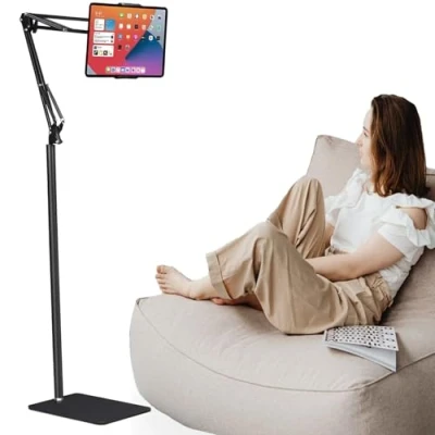 Immagine di AONAT Supporto per tablet e cellulari da pavimento, girevole a 360 gradi, Braccio Pieghevole Regolabile in Altezza, iPad,iPhone X,iPad Pro o altri dispositivi 4,7 12,9 pollici