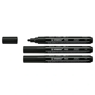 Immagine di STABILO Set di 3 pennarelli a punta media FREE in acrilico T300, colore nero