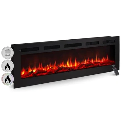 Immagine di BALDERIA camino elettrico Leif 60&quot; Caminetto a pavimento o muro con riscaldamento 2000 W Effetto fiamma 3D Focolare terra parete telecomando, timer, termostato Nero